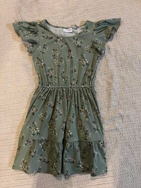 The Children's Place Sage Green Floral Ruffle Sleeve Dress